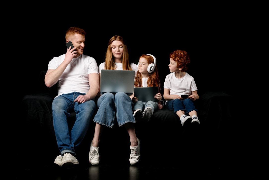 family using various digital devices isolated on b 2023 11 27 05 34 15 utc