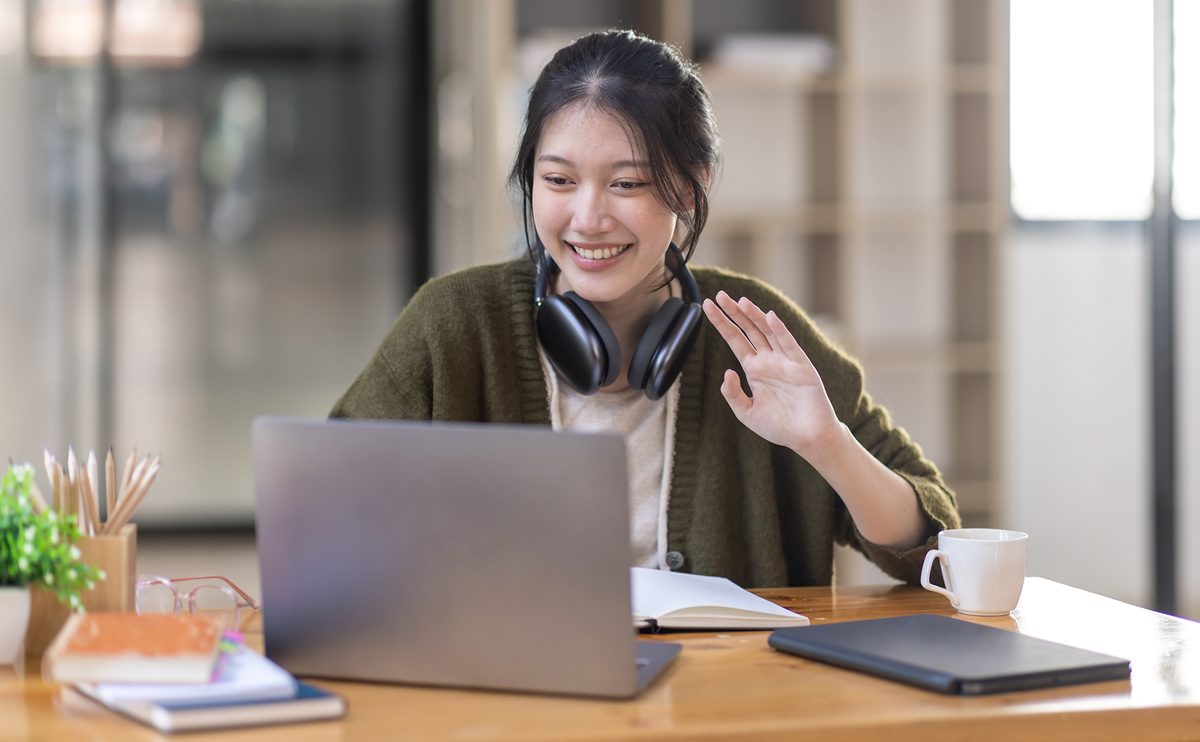 Woman on video conference meeting at home